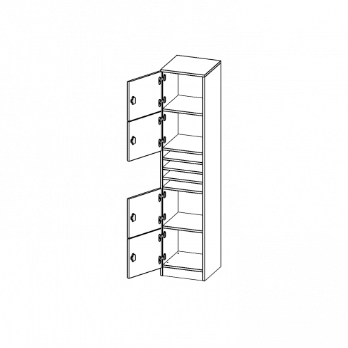 Schließfachschrank, 5 Ordnerhöhen - Serie evo180 B/H/T: 40,5x190x40 cm, 4 Schließfächer, je 1 Kleinfach, Türen öffnen nach links, mit Sockel (81 mm)
