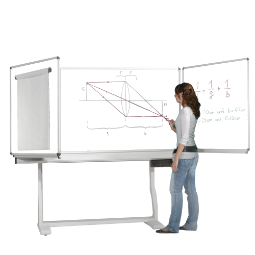 Whiteboard Federzugtafel aus Premium Stahlemaille, weiß MF: 200x100 cm, FF: 100x100 cm, freistehend