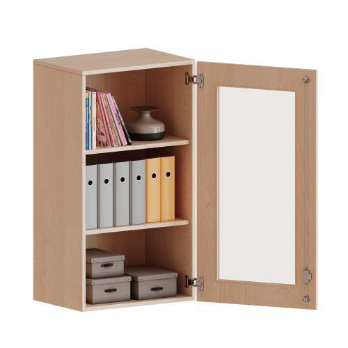 Aufsatzschrank, 3 Ordnerhöhen - Serie evo180 B/H/T: 60x108x40 cm, 1 Tür mit Glaseinsatz, abschließbar, Tür öffnet nach rechts