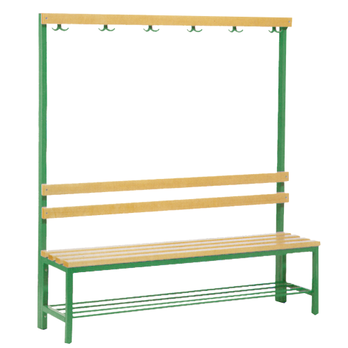 Umkleidebank, 6 Kleiderhaken einseitig B/H/T: 150x150x38 cm, Sitzhöhe: 45 cm, mit Schuhrost
