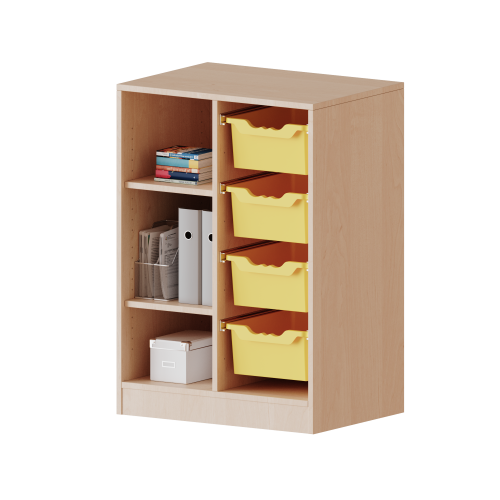 ErgoTray Regal, zweireihig, 2,5 Ordnerhöhen - evo180 Serie B/H/T: 70,3x100x50 cm, fahrbar, links 3 Fächer, rechts 4 hohe ErgoTray Boxen