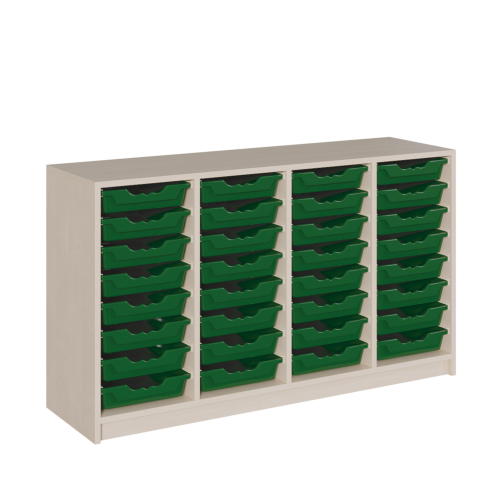 Regal mit ErgoTray-Boxen in Korpusbauweise B/H/T: 139x80x40 cm, 32 flache ErgoTray-Boxen