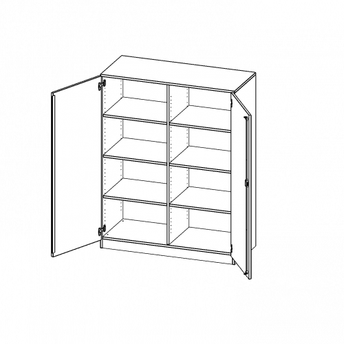 Schrank, 4 Ordnerhöhen - Serie evo180 B/H/T: 120x154x50 cm, 2 Türen, abschließbar, mit Mittelwand, mit Sockel (81 mm)