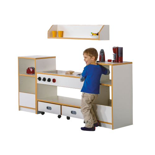 Fertigregalsystem in Korpusbauweise "Milena" B/H/T: 182x60/80x40 cm, Regalsystem mit 2 flachen Schüben und Spielküche