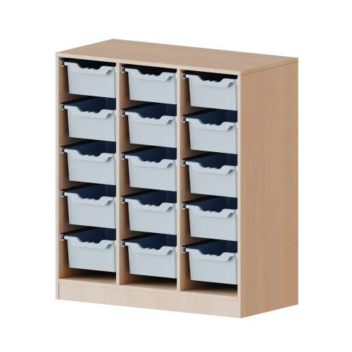 ErgoTray Regal, dreireihig, 3 Ordnerhöhen - evo180 Serie B/H/T: 104,5x118x40 cm, mit Möbelstellfüßen, 15 hohe ErgoTray Boxen