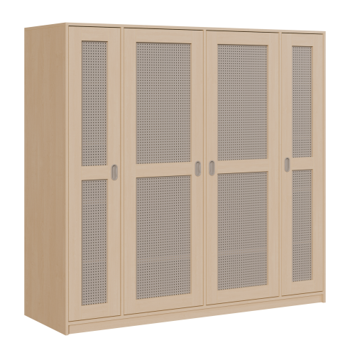 Liegepolsterschrank für 130-150 cm lange Polster, mit Fächern B/H/T: 198x190x67 cm, 4türig für bis zu 12 Matratzen, Bettwäschefächer, Korpus mit Lochblechtüren