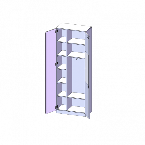 Garderobenschrank mit Spiegel und Garderobenstange, 6 Ordnerhöhen - Serie evo180 B/H/T: 100x226x50 cm, 2 Türen, abschließbar, eine Seite Garderobe, eine Seite Fachböden, Sockel