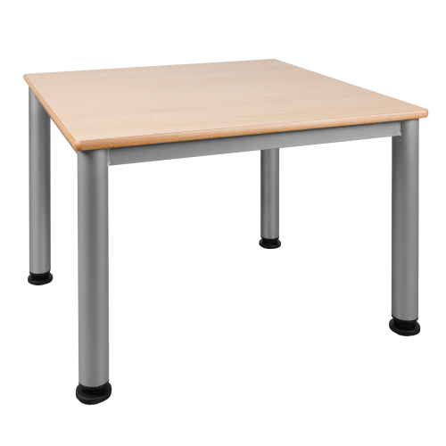 Quadratischer Tisch, Platte mit Schichtstoff B/T: 80 x 80 cm, wählbare Tischhöhe, Stahlrohr-Füße Ø 60