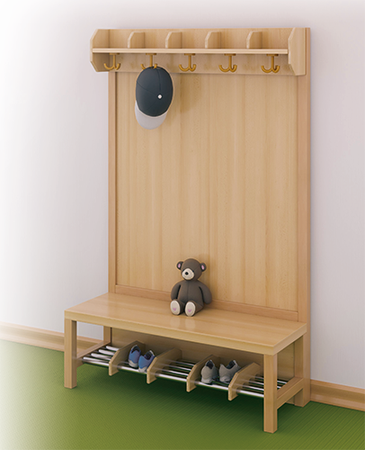 Komplettgarderobe mit offener Ablagereihe B/H/T: 80x130x39 cm, 4 Plätze, Sitzhöhe: 26 cm, Stütze mit Paneelrückwand, mit Schuhrost aus Aluminiumrohren
