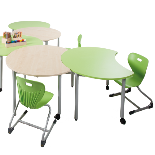Tisch PAC mit Körperausschnitt, fahrbarer Schultisch mit melaminharzbeschichteter Tischplatte Durchmesser 100 cm, Tischhöhe 70 cm
