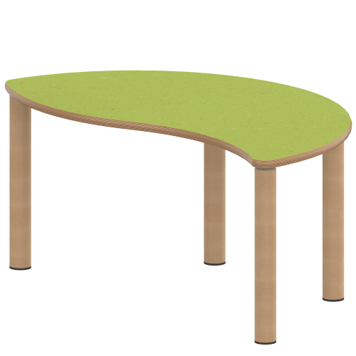 Tisch ZALOTTI mit Linoleum-Belag Halbrund-Wellentisch, B/H/T: 120x25x60 cm, Massivholzbeine Ø 60 mm, Fußvariante: Stellfuß