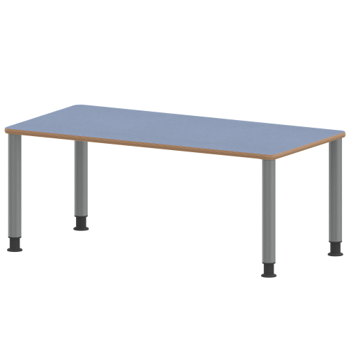 Tisch ZALOTTI mit Linoleum-Belag Rechtecktisch, B/H/T: 160x71x80 cm, Stahlrohrbeine Ø 60 mm, Fußvariante: höhenverstellbar (71/85 cm), Tischbeine mit RAL-Farbe 9006 (weißaluminium)