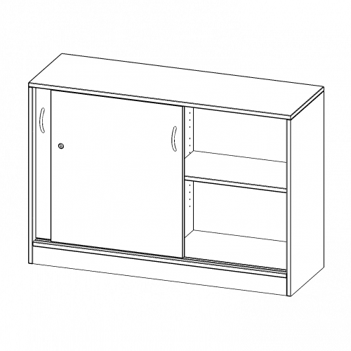 Schiebetürenschrank, 2 Ordnerhöhen - Serie evo180 B/H/T: 120x82x40 cm, abschließbar, mit Mittelwand, mit Sockel (81 mm)