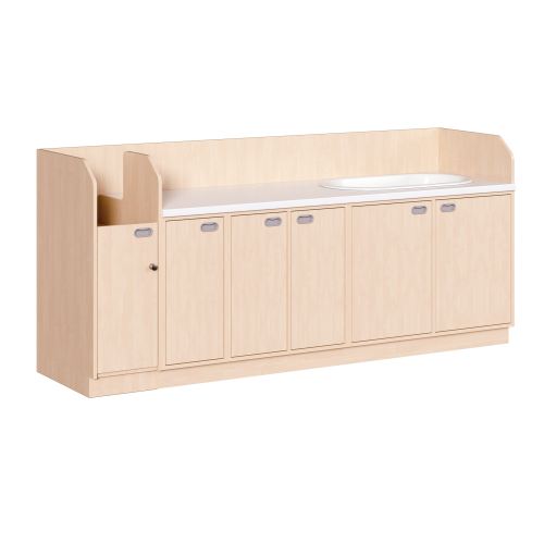 Wickelkommode, vierreihig zuzüglich Badewanne B/H/T: 249x113x71,5 cm, Integrierter Aufgang links, Türen und Badewanne rechts