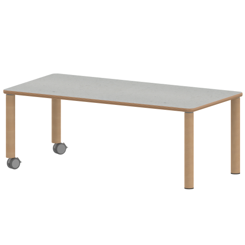 Tisch ZALOTTI mit Linoleum-Belag Rechtecktisch, B/H/T: 120x41x60 cm, Massivholzbeine Ø 60 mm, Fußvariante: fahrbar