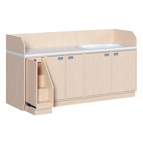 Wickelkommode, dreireihig zuzüglich Badewanne B/H/T: 213x113x91,5 cm, Ausziehbarer Aufstieg links, Türen und Badewanne rechts