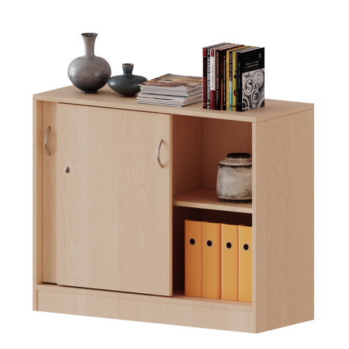 Schiebetürenschrank, 2 Ordnerhöhen - Serie evo180 B/H/T: 100x82x50 cm, abschließbar, mit Mittelwand, mit Sockel (81 mm)