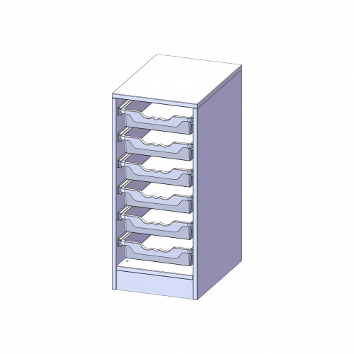 ErgoTray Regal, einreihig, 2 Ordnerhöhen - evo180 Serie B/H/T: 36,1x82x50 cm, mit Sockel (81 mm), 6 flache ErgoTray Boxen