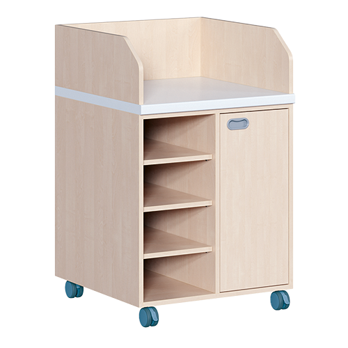 Wickelkommode, zweireihig, fahrbar B/H/T: 70,5x111,5x91,5 cm, Tür rechts, Regal links