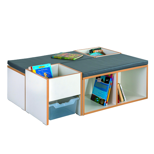 Leseinsel mit Sitzpolster B/H/T: 114x40x80 cm, 2 Bänke mit Sitzpolster, 2 Bücherkisten mit Ergotray Box