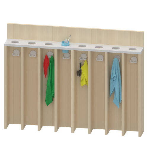 Waschraumboard mit Becherleiste und Handtuchfächern Maße B/H/T: 105,1x80x14 cm, für 8 Plätze