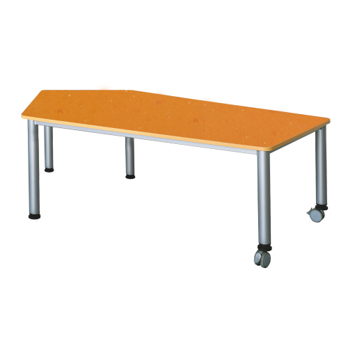 Fahrbarer Fünfecktisch mit Linoleumbelag B/T: 185x104 cm, wählbare Höhe, mit Linoleumbelag, Stahlzargengestell und Rundrohr-Füße Ø 60, Fünfecktisch groß