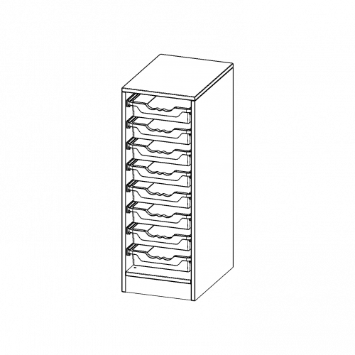 ErgoTray Regal, einreihig, 2,5 Ordnerhöhen - evo180 Serie B/H/T: 36,1x100x50 cm, mit Sockel (81 mm), 8 flache ErgoTray Boxen