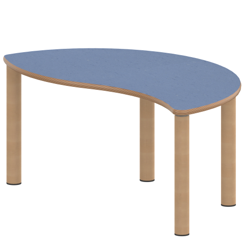 Tisch ZALOTTI mit Linoleum-Belag Halbrund-Wellentisch, B/H/T: 120x25x60 cm, Massivholzbeine Ø 60 mm, Fußvariante: Stellfuß