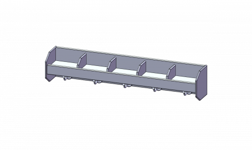 Garderobenablage mit vorderer Bilderleiste, Fachtrennern und Haken B/H/T: 100x20x18 cm, vorn Bilderleiste, oben 5 offene Fächer mit Fachtrennern, darunter 5 Dreifach-Kleiderhaken