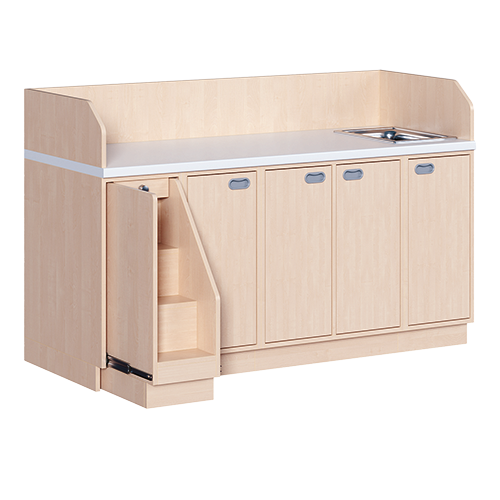 Wickelkommode, vierreihig zuzüglich Waschbecken B/H/T: 179x113x91,5 cm, Ausziehbarer Aufstieg links, Türen und Waschbecken rechts