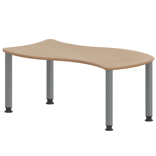 Tisch ZALOTTI mit Schichtstoff-Belag Wellen-Rechtecktisch, B/H/T: 120x41x60 cm, Stahlrohrbeine Ø 60 mm, Fußvariante: höhenverstellbar, Tischbeine mit RAL-Farbe 9006 (weißaluminium)