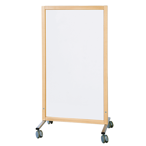 Trennwand fahrbar, mit Emaille-Flächen B/H/T: 74x137x50 cm, vorn/hinten Emaille weiß, Stahlgestell mit RAL-Farbe 9006 (weißaluminium)