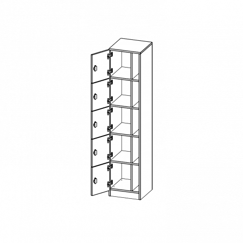 Schließfachschrank, 5 Ordnerhöhen - Serie evo180 B/H/T: 40,5x190x40 cm, 5 Schließfächer, mit Postfach, Türen öffnen nach links, mit Sockel (81 mm)