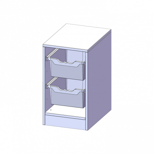 ErgoTray Regal, einreihig, 1,5 Ordnerhöhen - evo180 Serie B/H/T: 36,1x64x50 cm, mit Sockel (81 mm), 2 hohe ErgoTray Boxen