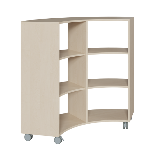 Korpus-Regal auf 1/4-Kreis-Grundriß, beidseitig offen Bogenregal auf 90°, B/H/T: 140x122.5x57 cm, mit 6 Zwischenböden (ohne Rückwand)