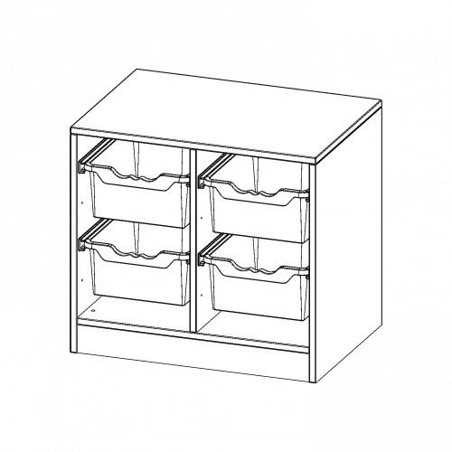 ErgoTray Regal, zweireihig, 1,5 Ordnerhöhen - evo180 Serie B/H/T: 70,3x64x50 cm, mit Sockel (81 mm), 4 hohe ErgoTray Boxen