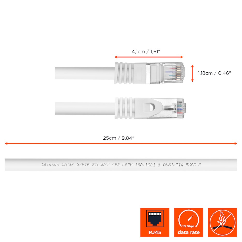celexon CAT 6A Patchkabel - S/FTP 0,25m, weiß