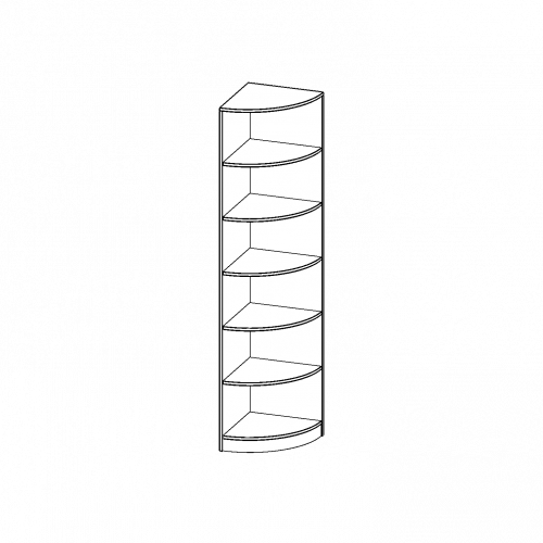 Außeneckregal, 6 Ordnerhöhen - Serie evo180 B/H/T: 50x226x50 cm, Viertelkreis, Erweiterung rechts, mit Sockel (81 mm)