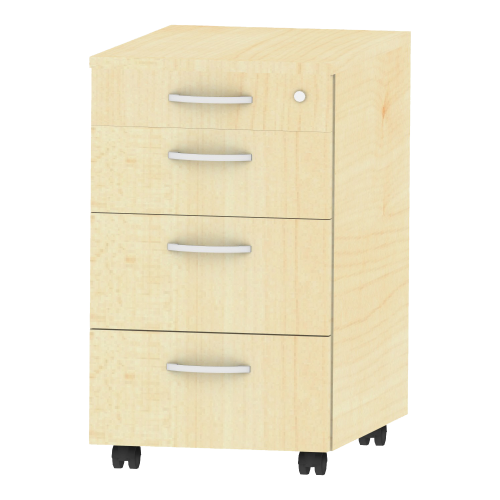 Rollcontainer fahrbar mit Zentralverriegelung B/H/T 43/72/61,5 cm, fahrbarer Beistellcontainer mit 4 Schubladen und Wechselsperre