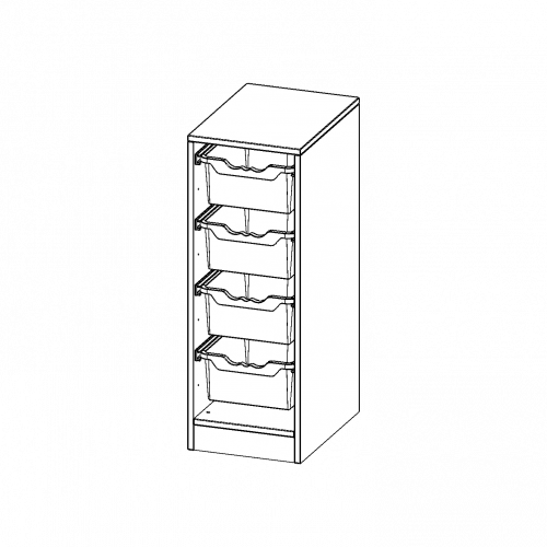 ErgoTray Regal, einreihig, 2,5 Ordnerhöhen - evo180 Serie B/H/T: 36,1x100x50 cm, mit Sockel (81 mm), 4 hohe ErgoTray Boxen