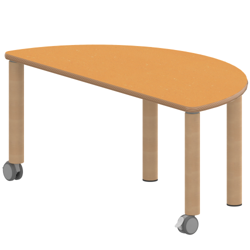 Tisch ZALOTTI mit Linoleum-Belag Halbrundtisch, B/H/T: 120x46x60 cm, Massivholzbeine Ø 60 mm, Fußvariante: fahrbar