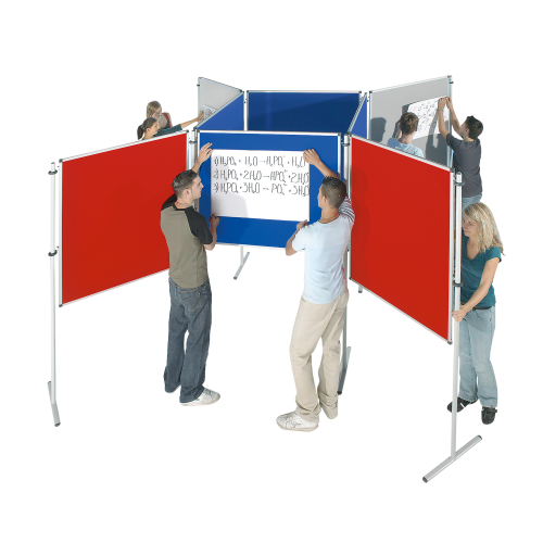 Stecktafel Set "Raute Plus" 8x T-Fuß Stativ, 4x Tafel in Blau, 4x Tafel je eine Seite in Rot und Grau