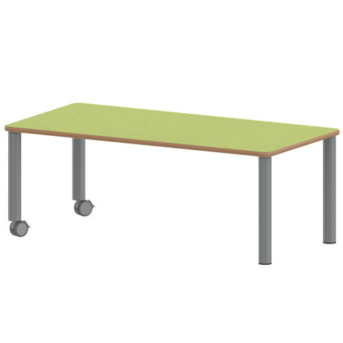 Tisch ZALOTTI mit Linoleum-Belag Rechtecktisch, B/H/T: 160x71x80 cm, Stahlrohrbeine Ø 60 mm, Fußvariante: fahrbar, Tischbeine mit RAL-Farbe 9006 (weißaluminium)