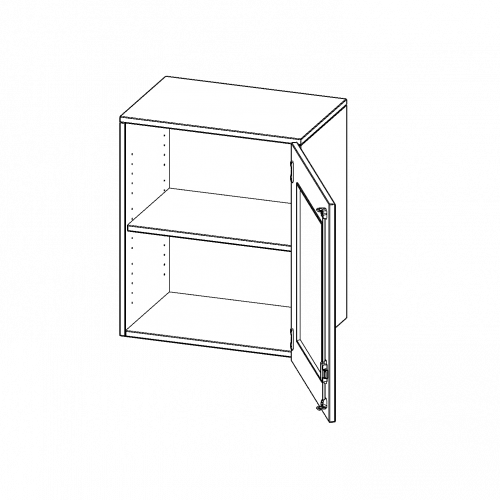 Aufsatzschrank, 2 Ordnerhöhen - Serie evo180 B/H/T: 60x72x40 cm, 1 Tür mit Glaseinsatz, abschließbar, Tür öffnet nach rechts