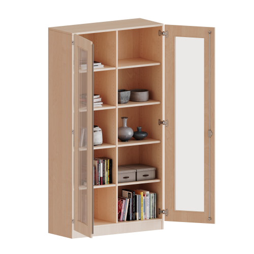 Schrank mit verglasten Türen, 5 Ordnerhöhen - Serie evo180 B/H/T: 120x190x40 cm, Türen mit Glaseinsatz, Vollausschnitt, abschließbar, mit Mittelwand, mit Sockel (81 mm)