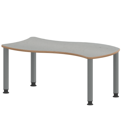 Tisch ZALOTTI mit Linoleum-Belag Wellen-Rechtecktisch, B/H/T: 120x41x60 cm, Stahlrohrbeine Ø 60 mm, Fußvariante: höhenverstellbar, Tischbeine mit RAL-Farbe 9006 (weißaluminium)