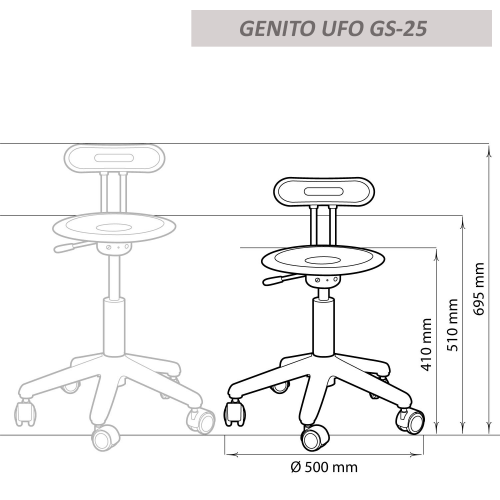 Genito UFO Erzieherstuhl, Drehstuhl mit Gaslift, fahrbar, Sitzteller Polycarbonat (PC) Sitzhöhe: 41-51 cm