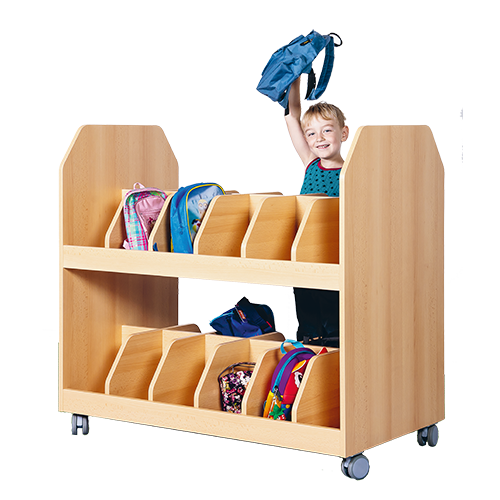 Taschenwagen mit Trennungen B/H/T: 120x110x60 cm, aus feuerhemmendem Material für 24 Taschen in 2 Etagen, doppelseitig nutzbar