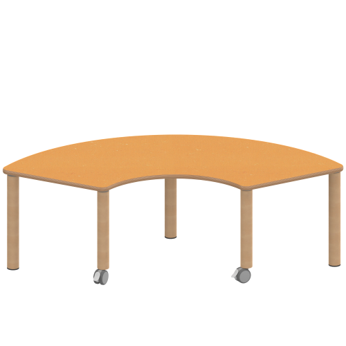 Tisch ZALOTTI mit Linoleum-Belag Drittelkreistisch, B/H/T: 173x41x80 cm, Massivholzbeine Ø 60 mm, Fußvariante: fahrbar
