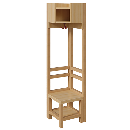 Garderoben-Innenecke, für einfache Ablage B/H/T: 39x130x39 cm, Sitzhöhe: 34 cm, offene Stützenrahmen über Eck in Buche-massiv, Schuhablage